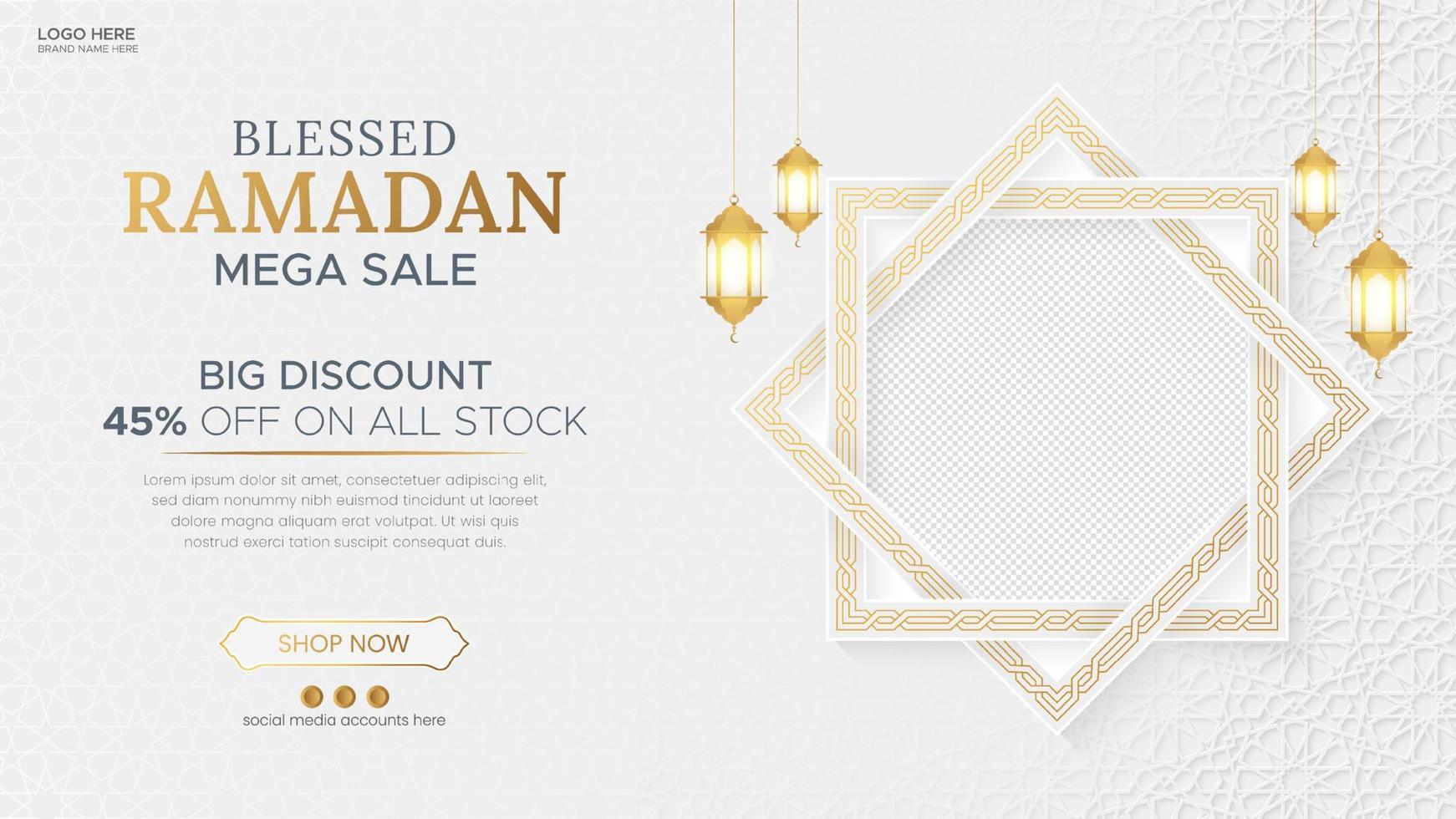 Ramadan Kareem Sale Banner, Islamic Ornament Lantern Background with empty space for photo vector