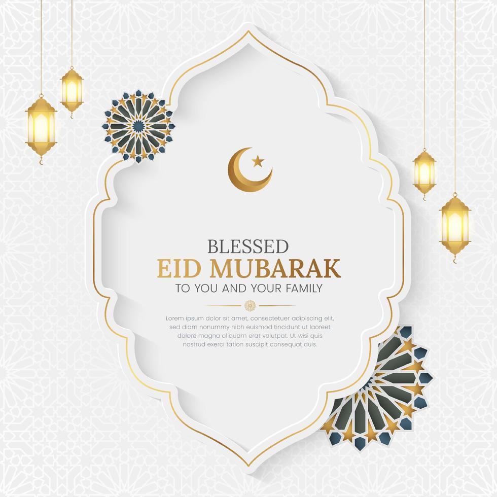 Eid Al-Fitr Mubarak elegant white social media post template vector