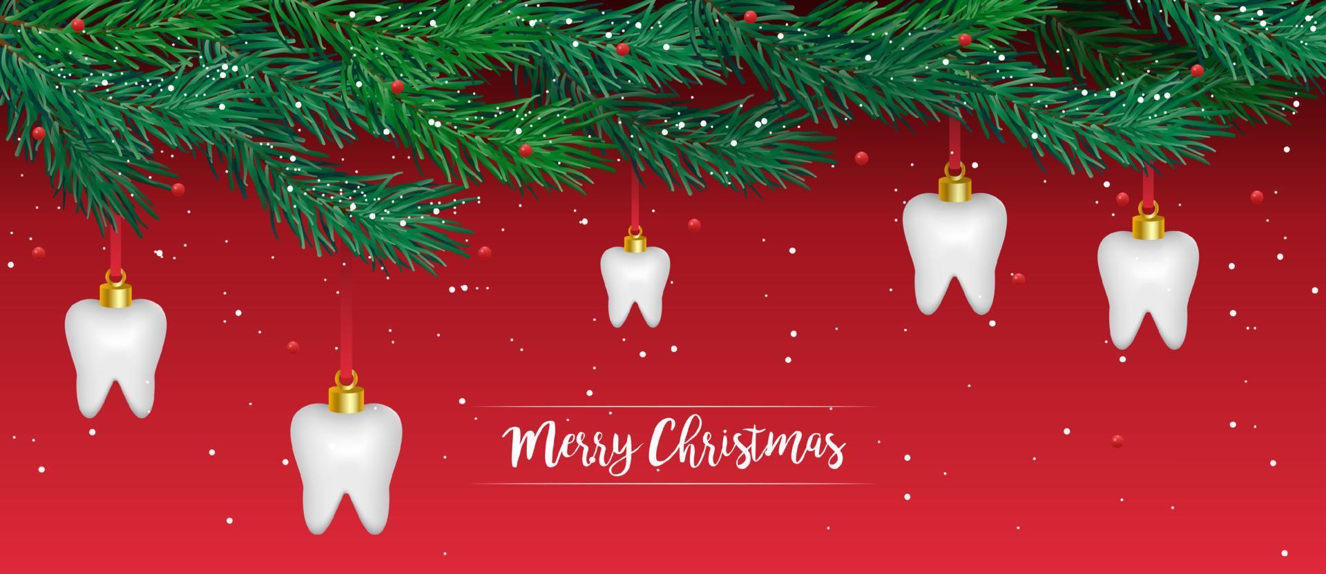 Dental Christmas card. Christmas dental card. Happy new year teeth. Tooth christmas and happy new year. Tooth vector christmas background