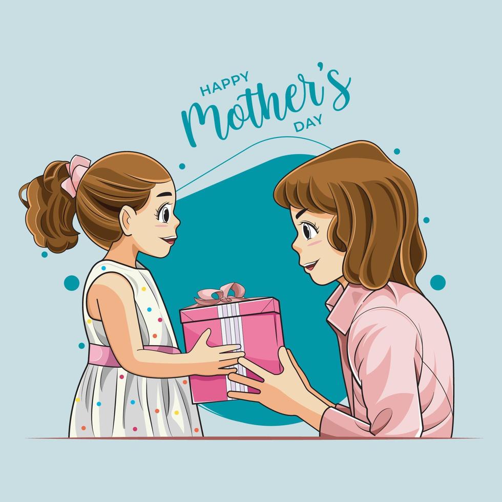 Happy Mother's Day. a daughter giving mother a gift vector illustration free download