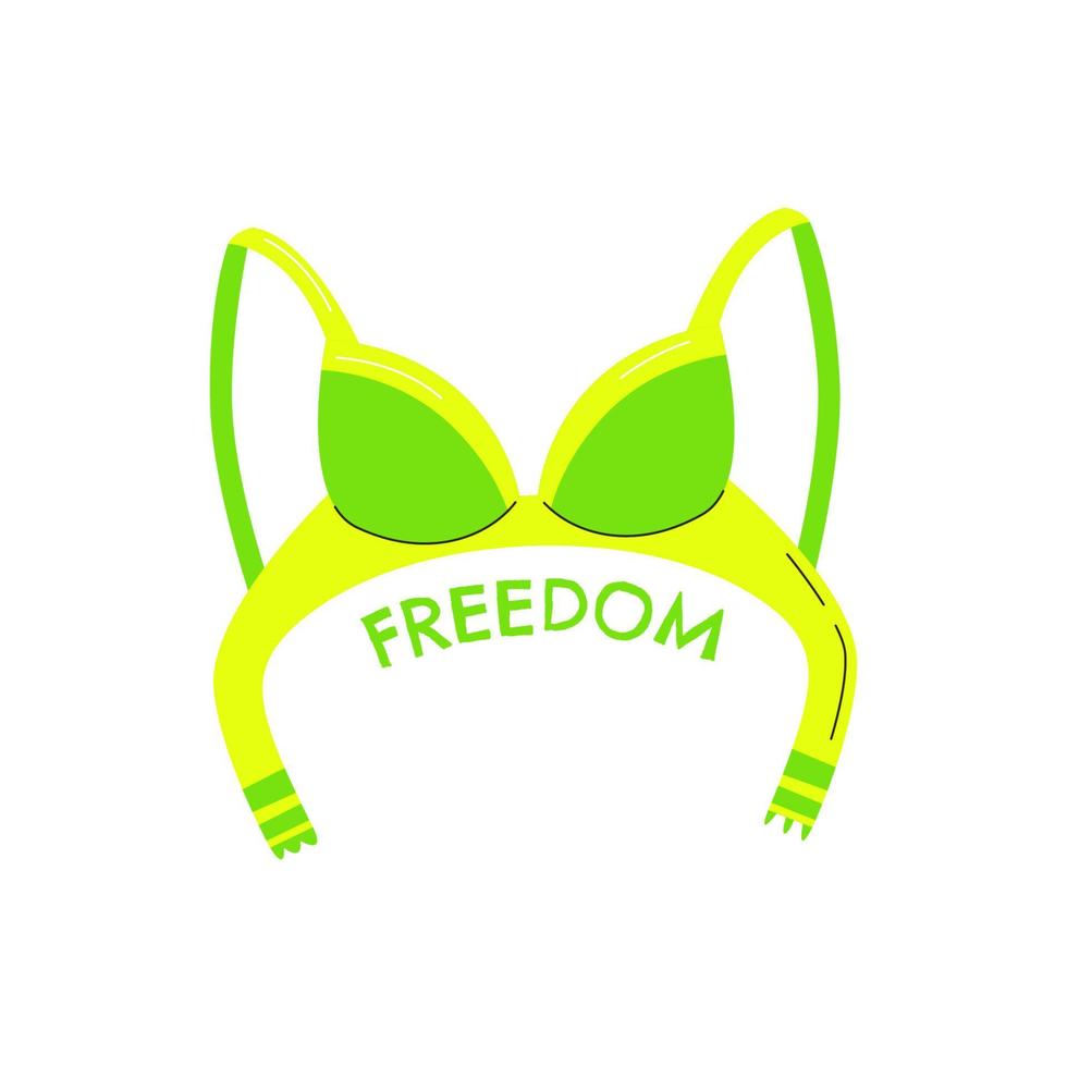 Female underwear freedom design with inscription. No bra concept. Liberty, feminism and self acceptance world movement. Body positive hand drawn flat vector illustration isolated on white background