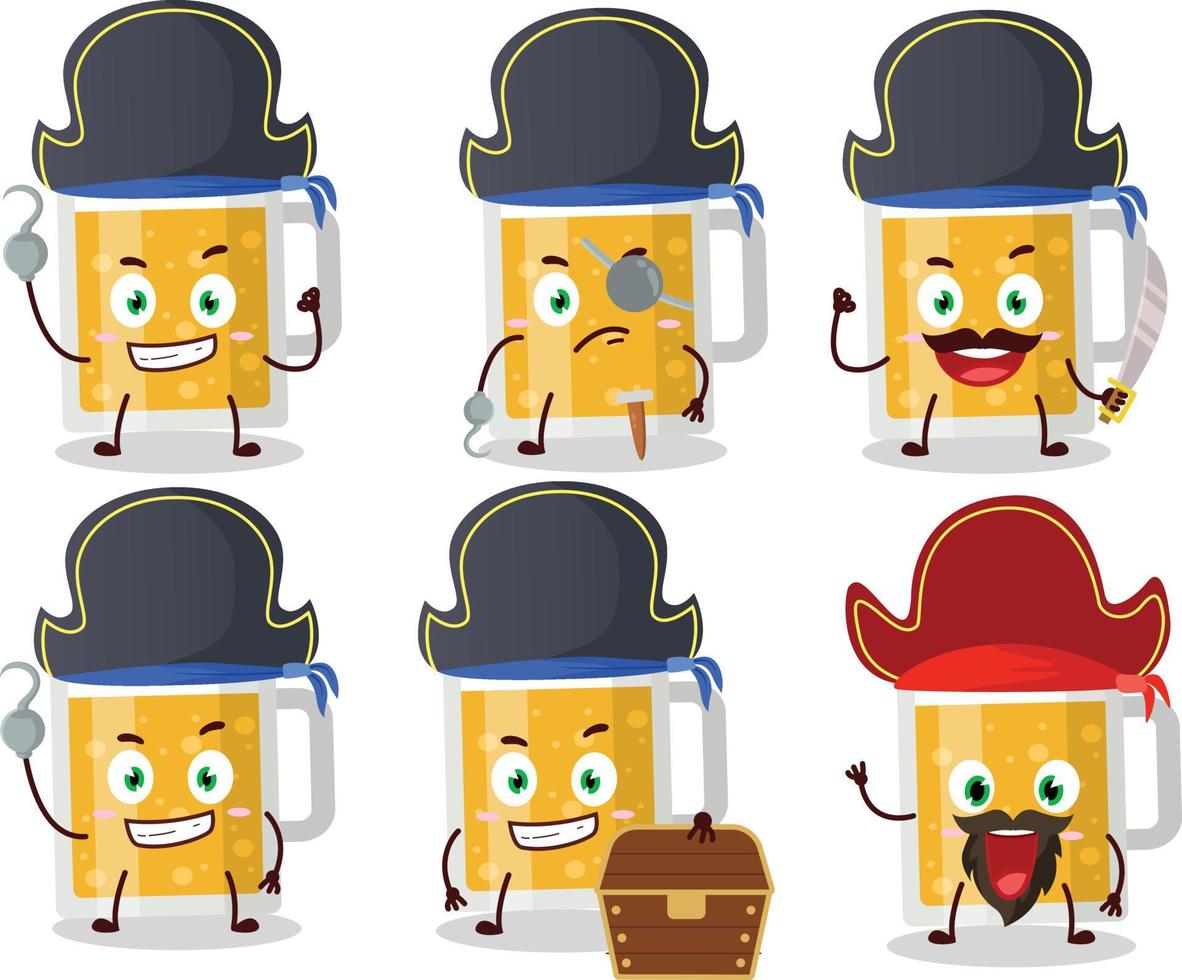 Cartoon character of mug of beer with various pirates emoticons vector