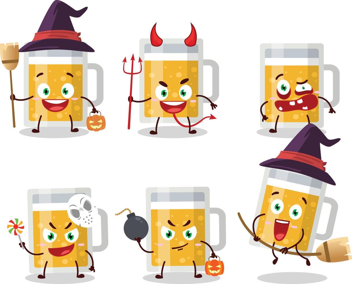 Víspera de Todos los Santos expresión emoticones con dibujos animados personaje de jarra de cerveza vector