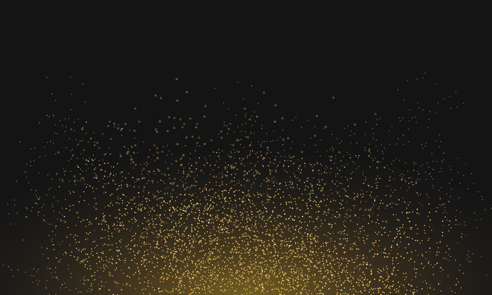 Golden glitter texture on black background. Shining golden confetti particles. Abstract grainy effect. Vector illustration