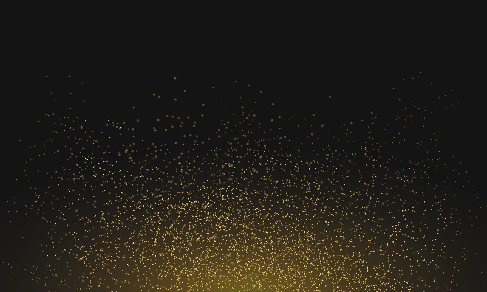 Golden glitter texture on black background. Shining golden confetti particles. Abstract grainy effect. Vector illustration