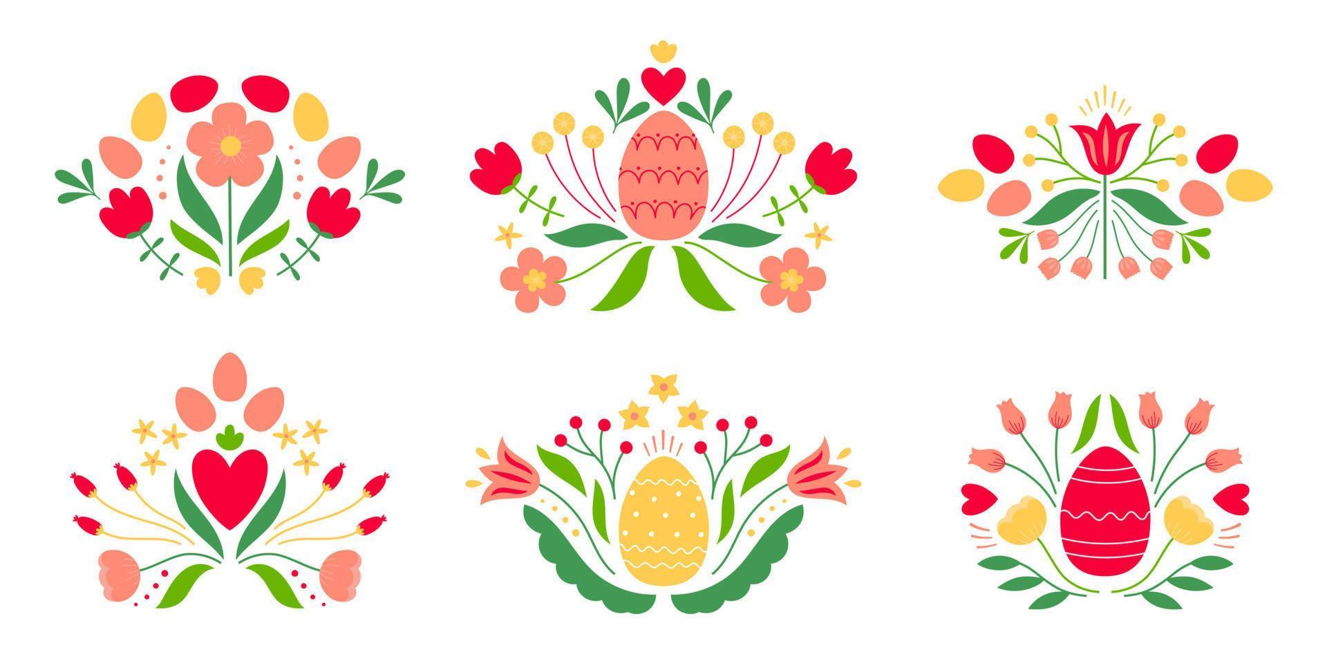 conjunto de Pascua de Resurrección diseños con de colores huevo y flores modelo para póster, saludo tarjeta, invitación o tarjeta postal. vector