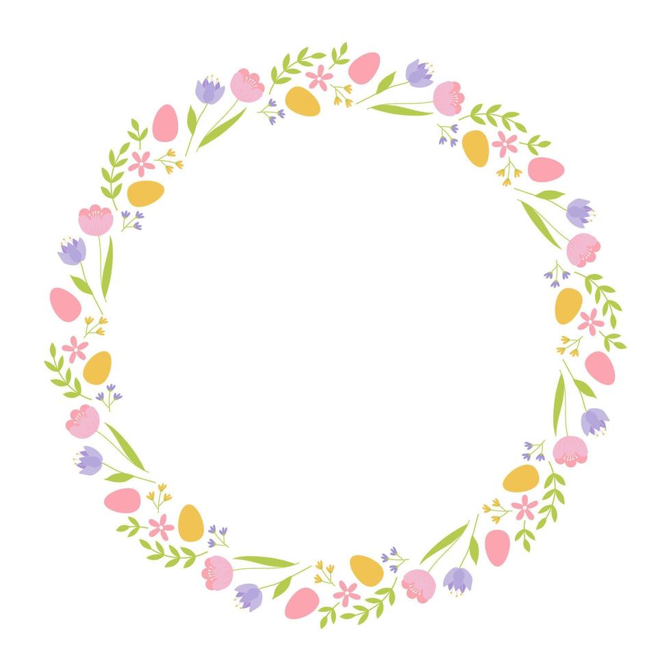Colorful frame with branches, flowers and easter eggs. Design element for greeting card, invitation, poster, social media vector