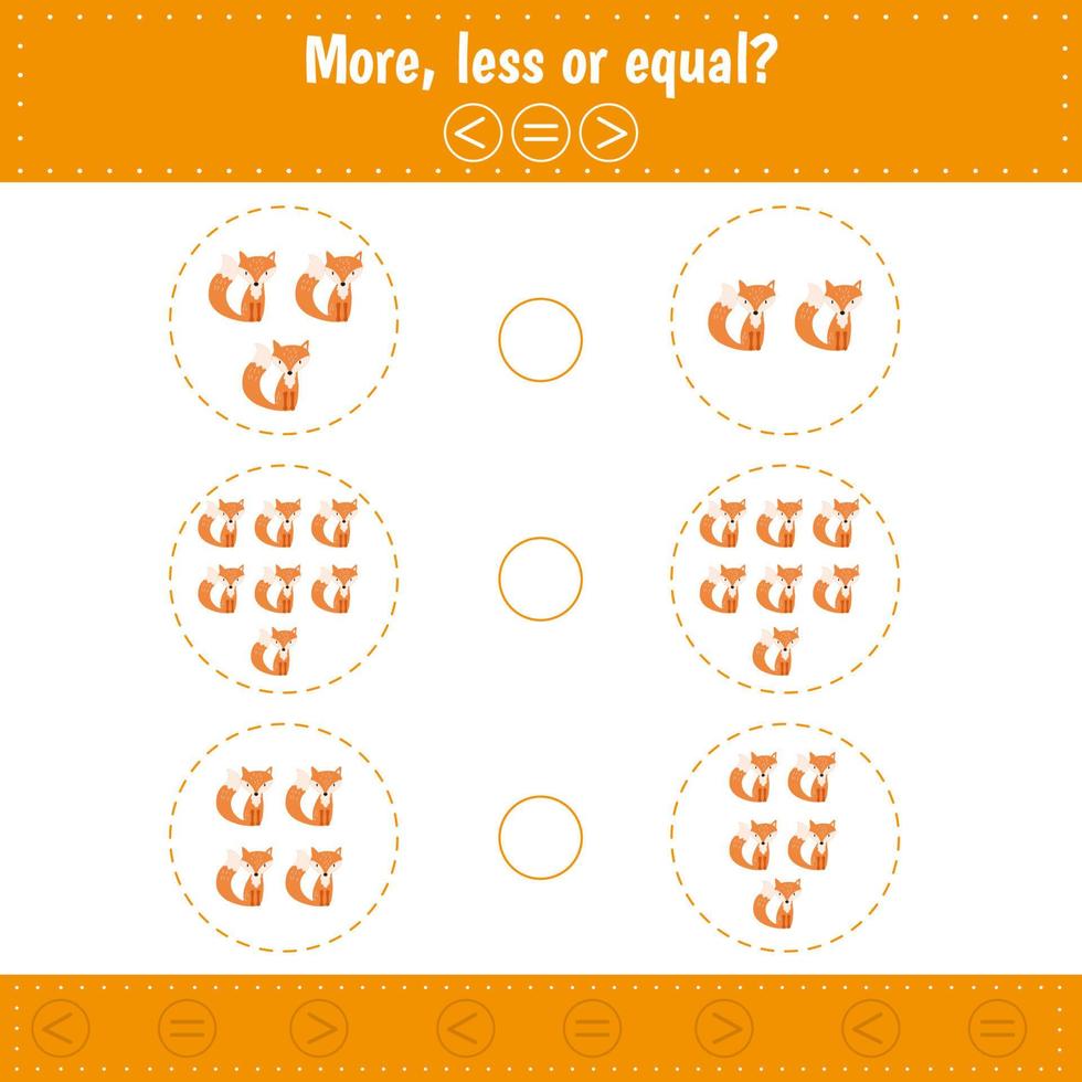 More, less or equal. Fox. Animal vector