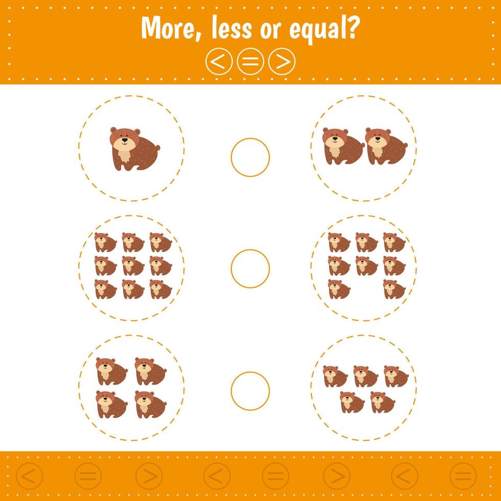 More, less or equal. Bear. Animal vector