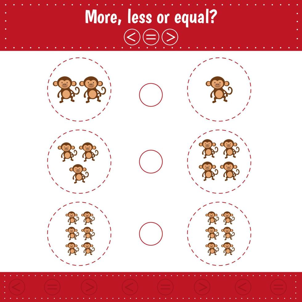 More, less or equal. Monkey. Animal vector