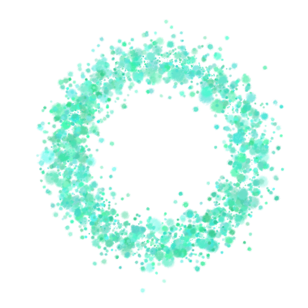 Round dots frame with empty space for your text. Frame made of blue spots or dots of various size. Circle shape. png