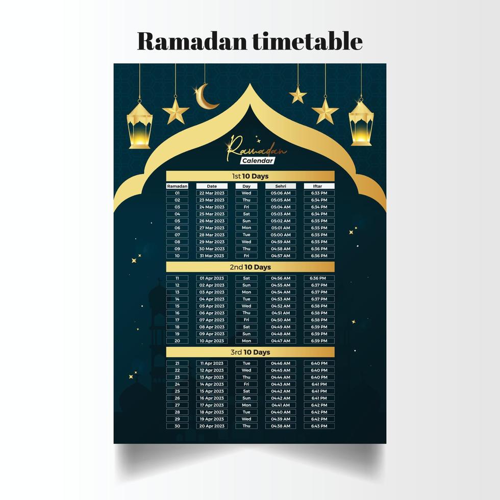 Ramadan 2023 Editable Schedule or Calendar Template vector