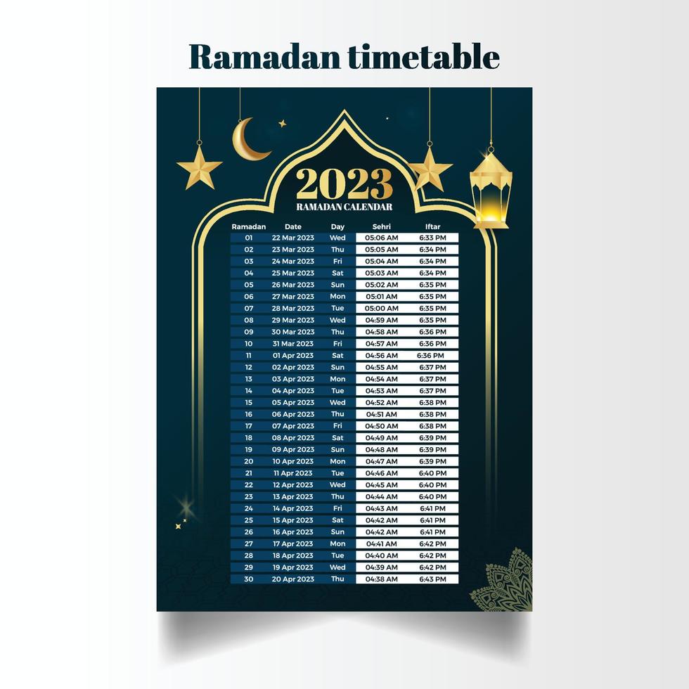 Ramadan 2023 Editable Schedule or Calendar Template vector