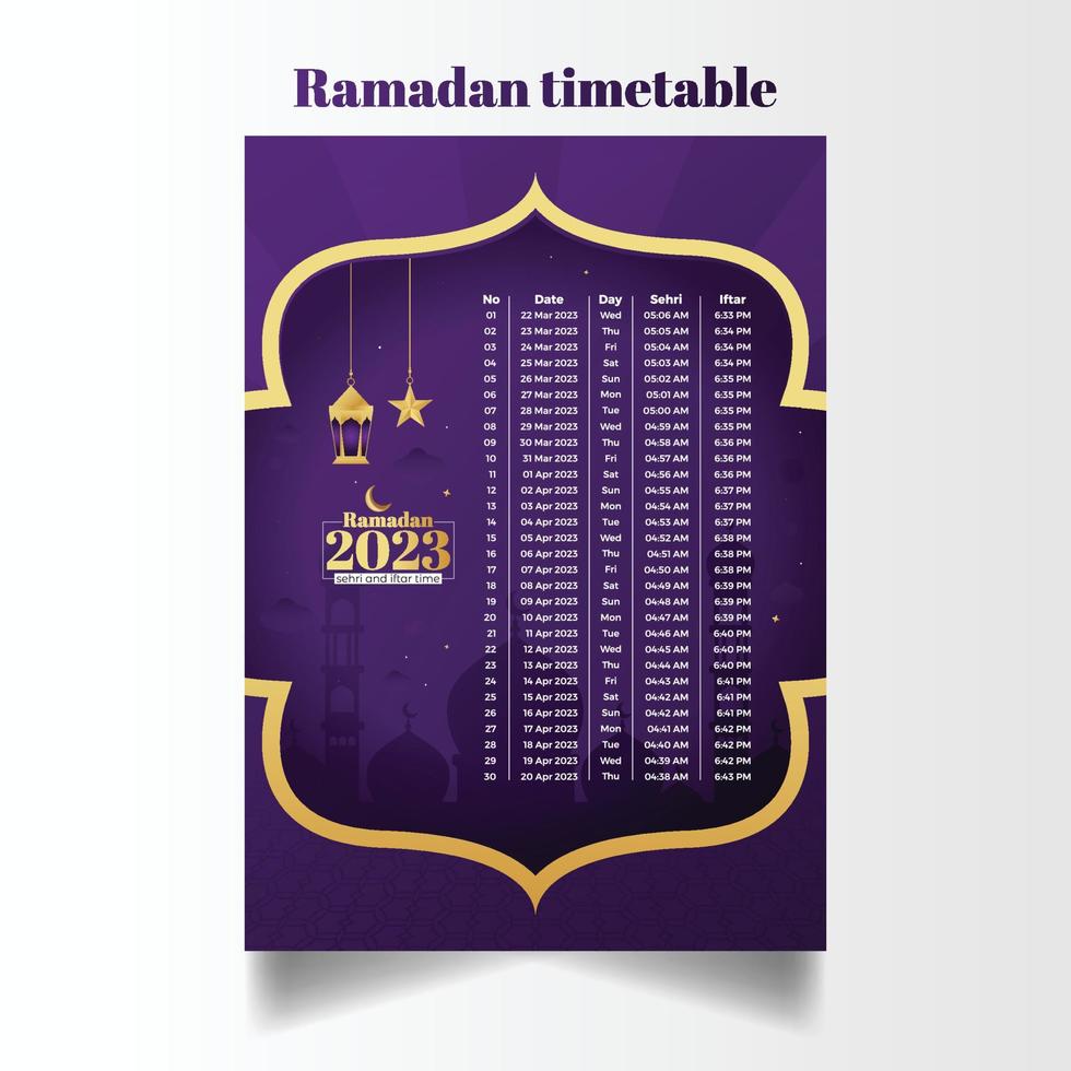 Ramadan 2023 Editable Schedule or Calendar Template vector