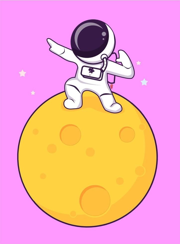 Good Astronaut Holding Flag On Moon Cartoon Vector Icon Illustration Science Technology Icon Concept Isolated Premium Vector. Flat Cartoon Style fix