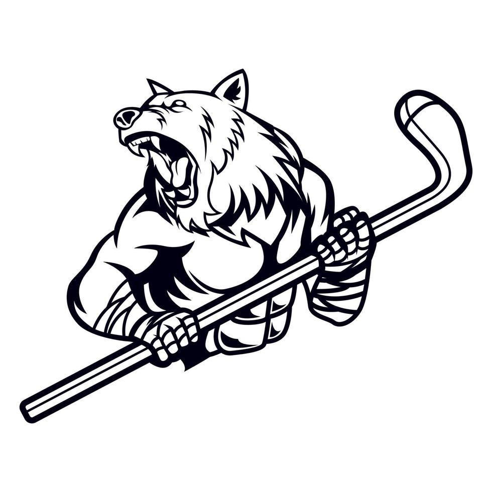 oso hockey deporte vector dibujo negro y blanco diseño modelo