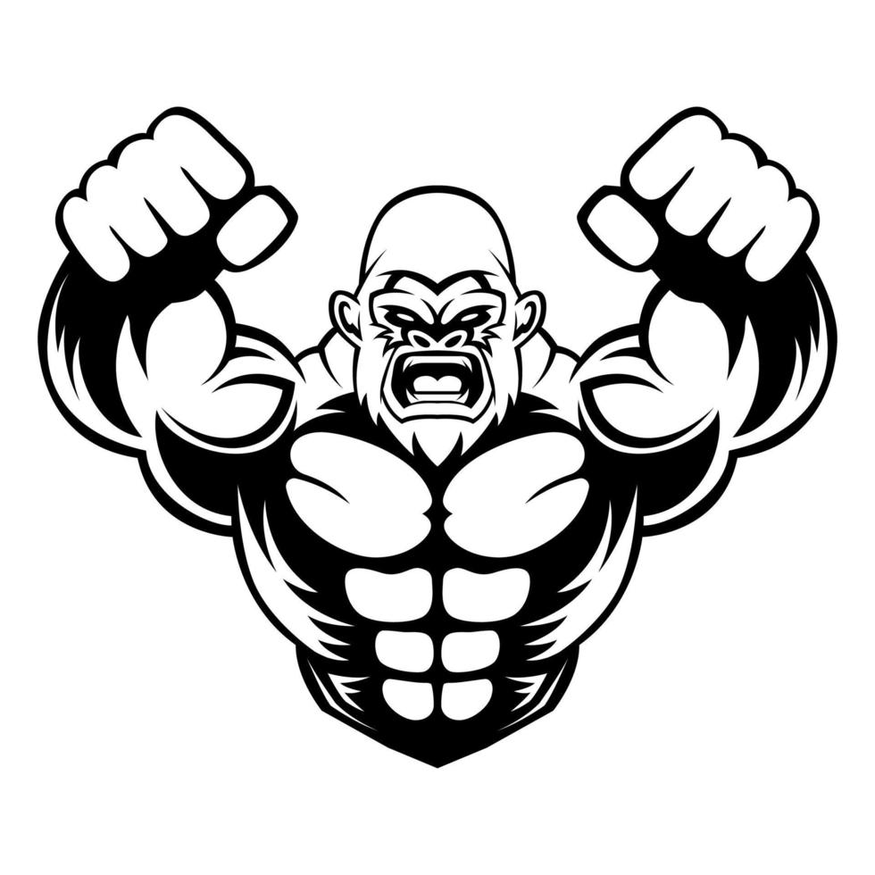 Gorilla Mascot Vector. Roaring Gorilla Vector Illustration. Isolated On White Background.