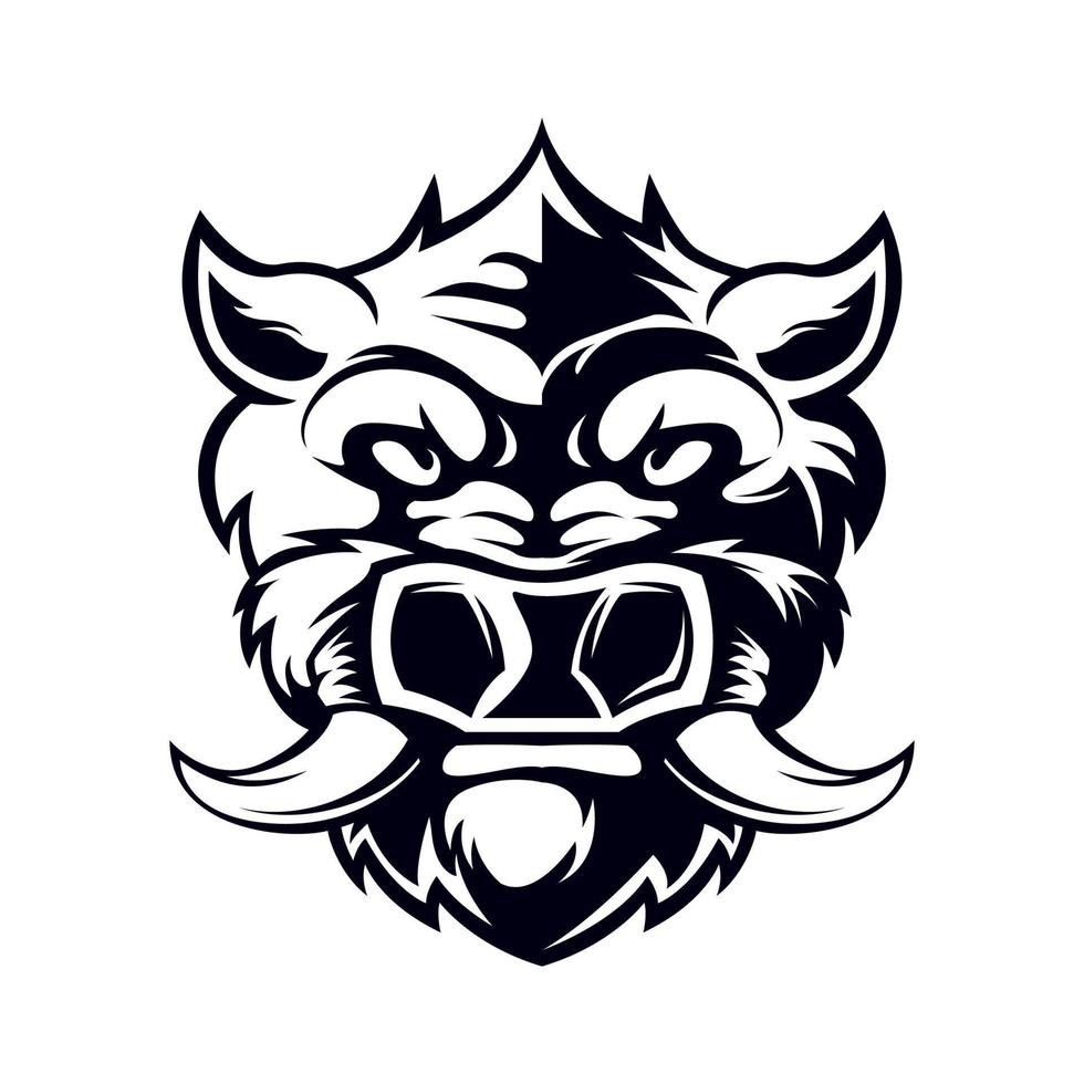 Wild boar head vector illustration. Angry hog for logo design, t-shirt design, sticker, or poster