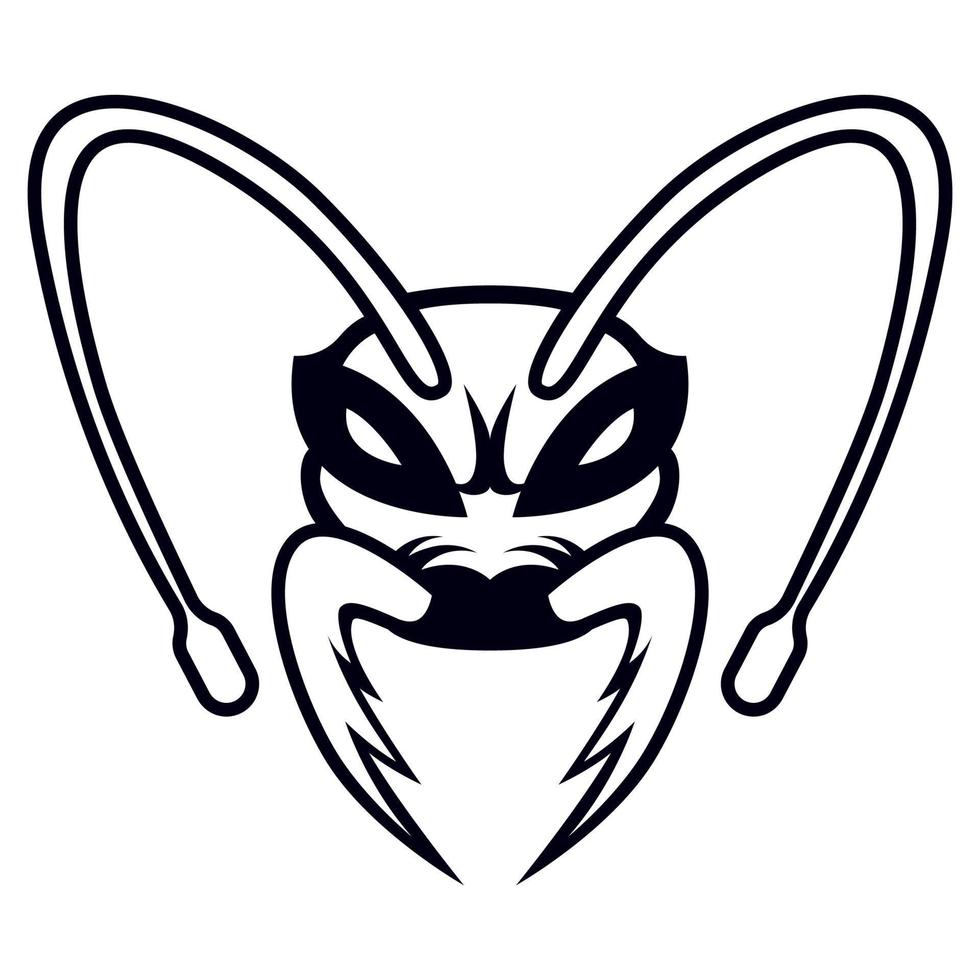 Ant head vector icon isolated on white background, ant cartoon insect bug face illustration, outline black line style