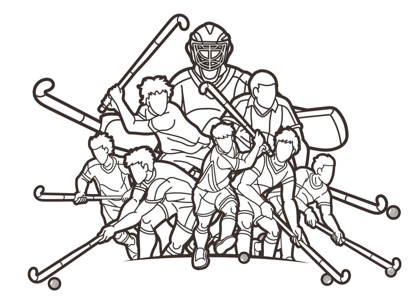 Outline Field Hockey Sport Team Male Players vector