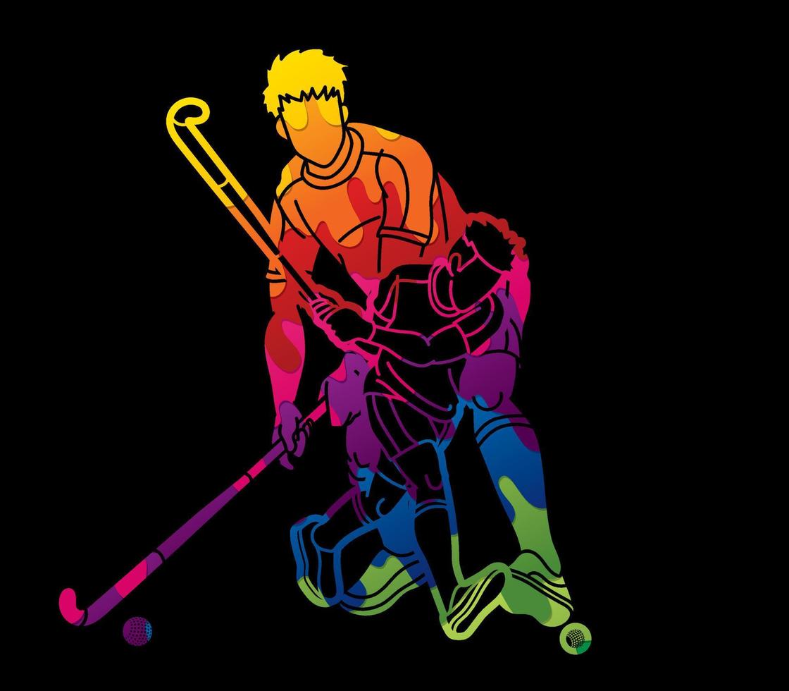 Graffiti Group of Field Hockey Sport Team Male Players Mix Action vector