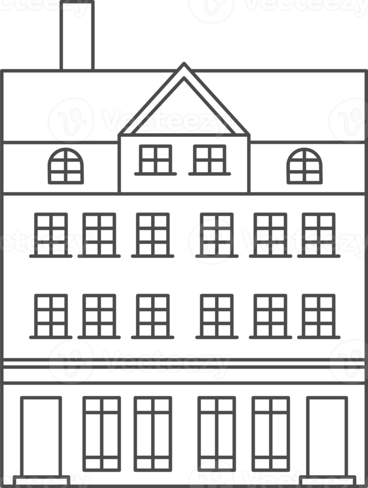 Old European houses. Architecture of the Netherlands. Outline illustration png