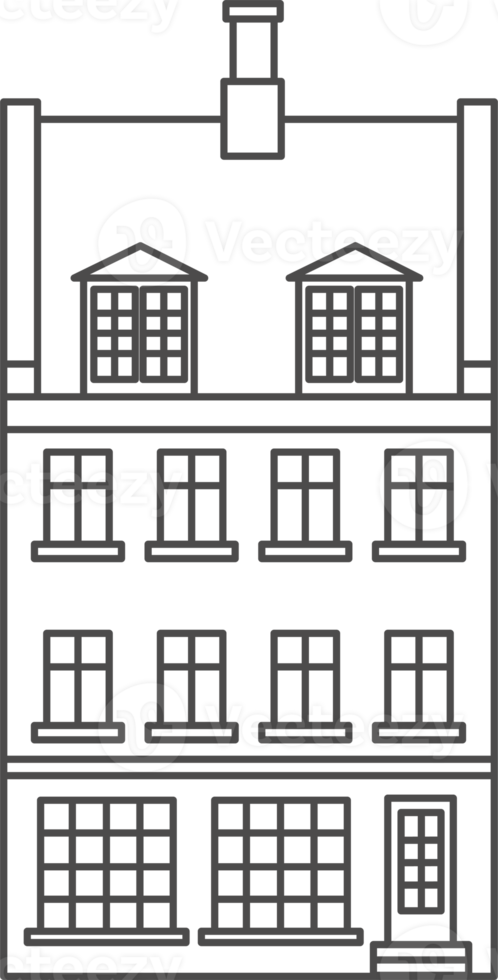 Old European houses. Architecture of the Netherlands. Outline illustration png