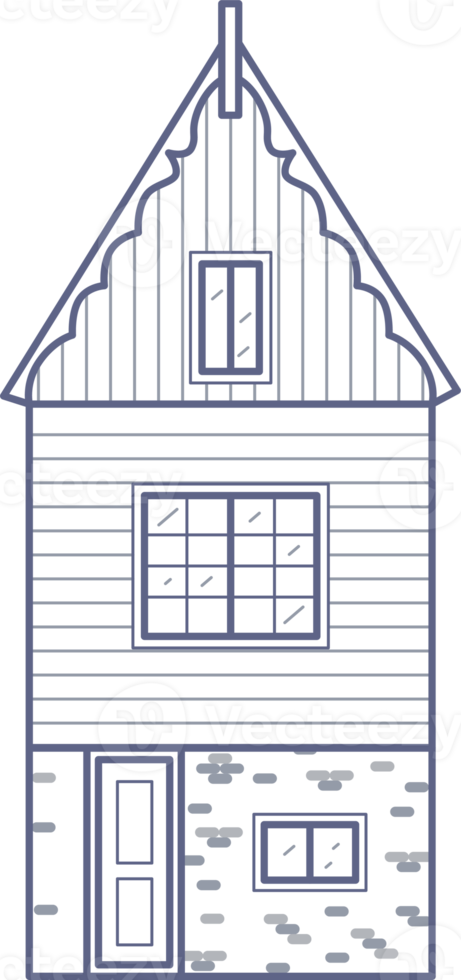 Old European house. Facade of European old building in Scandinavian style. Holland home. Outline illustration png