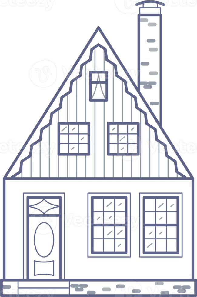 Old European house. Facade of European old building in Scandinavian style. Holland home. Outline illustration png