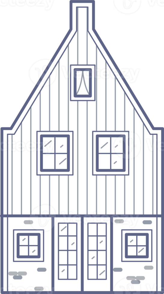 velho europeu casa. fachada do europeu velho construção dentro escandinavo estilo. Holanda lar. esboço ilustração png