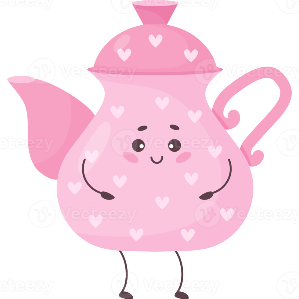 Cute cartoon character teapot png