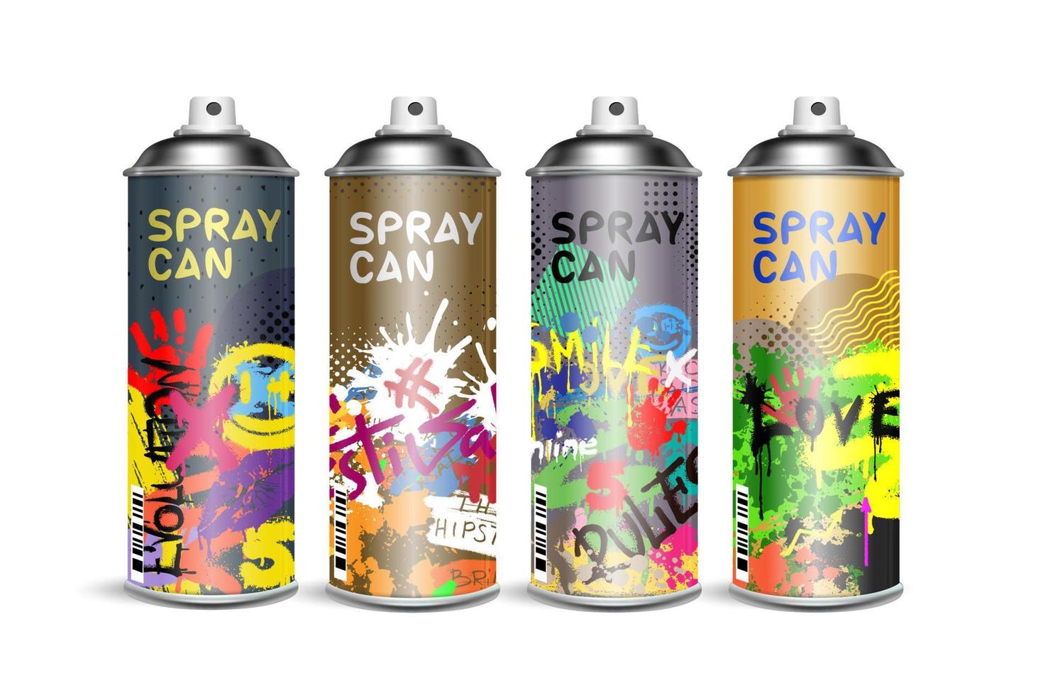 Set of spray cans in pop art style. Beautiful designer collection. vector