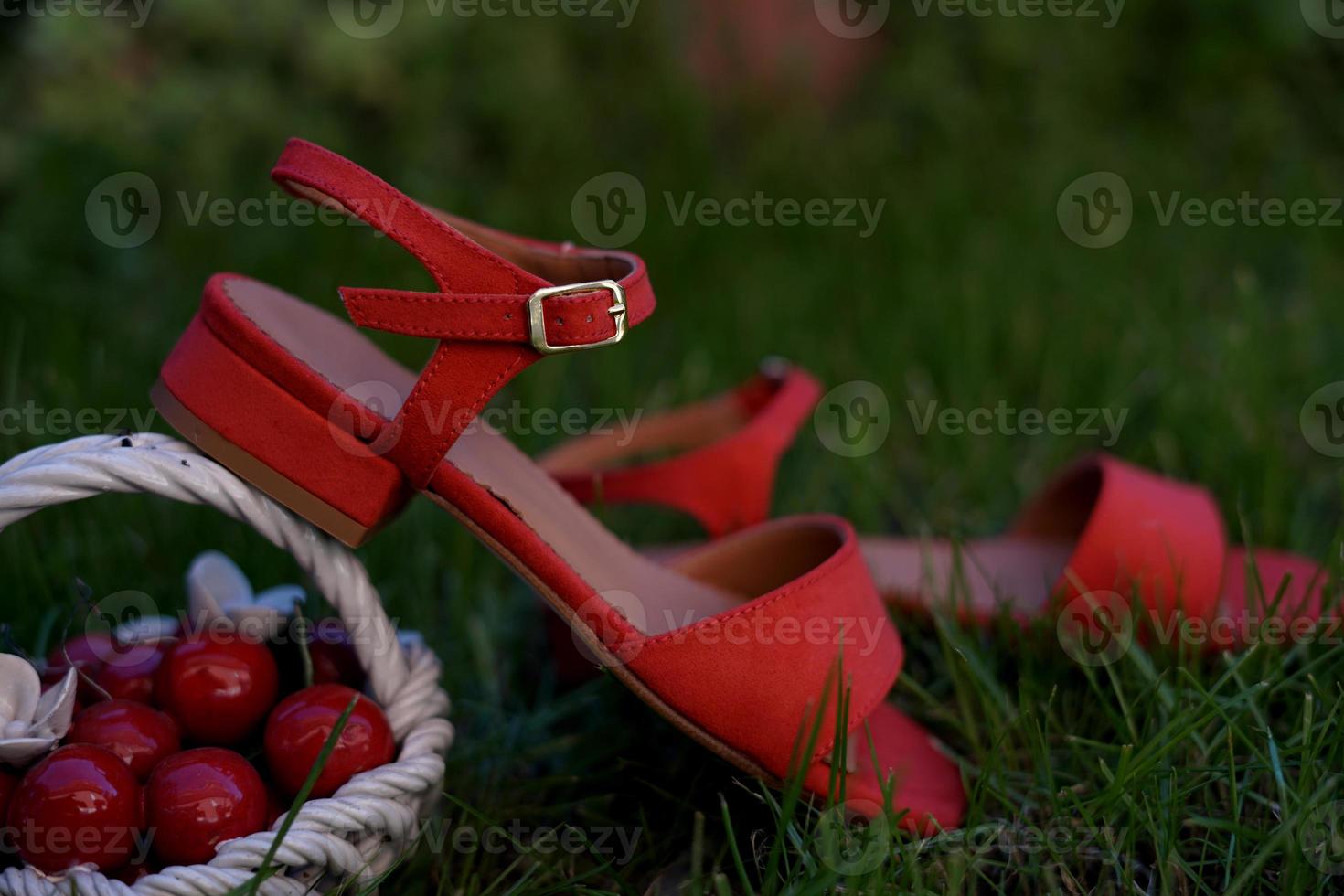 Red womens sandals a summer style photo