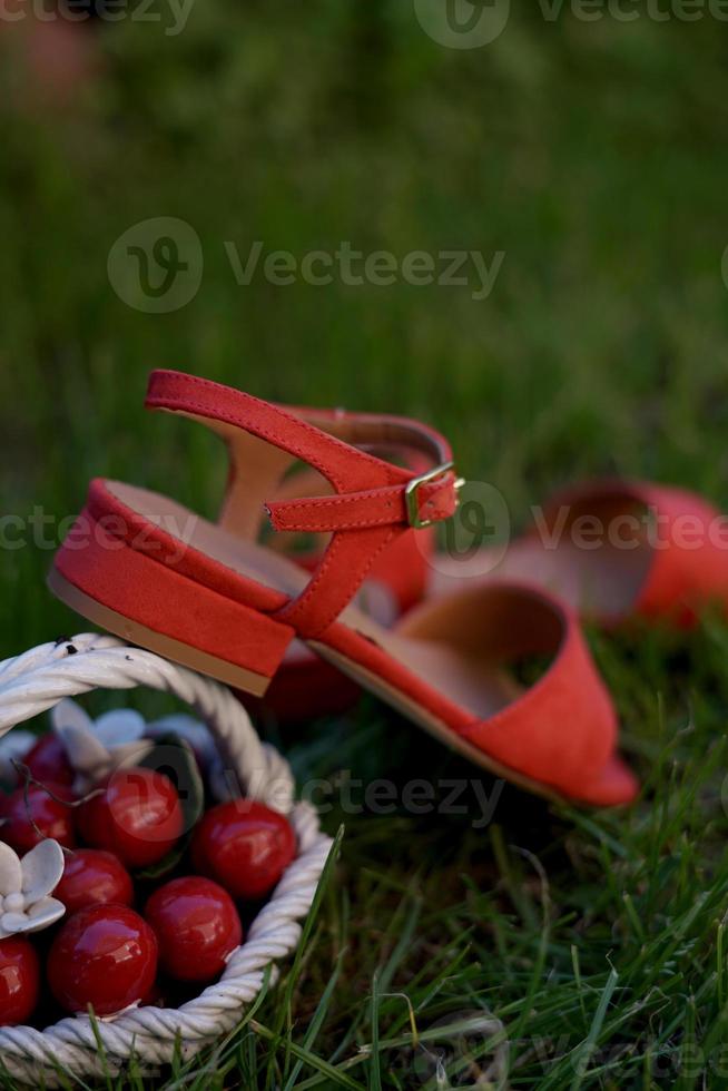 Red womens sandals a fashion summer style photo