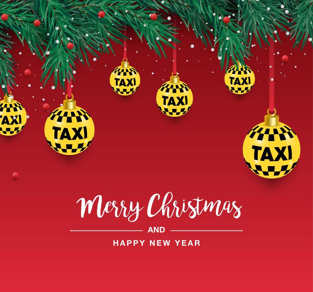 A beautiful Christmas tree in the vector. Illustration for a taxi poster. New Years and Christmas. Taxi, car. Vector illustration
