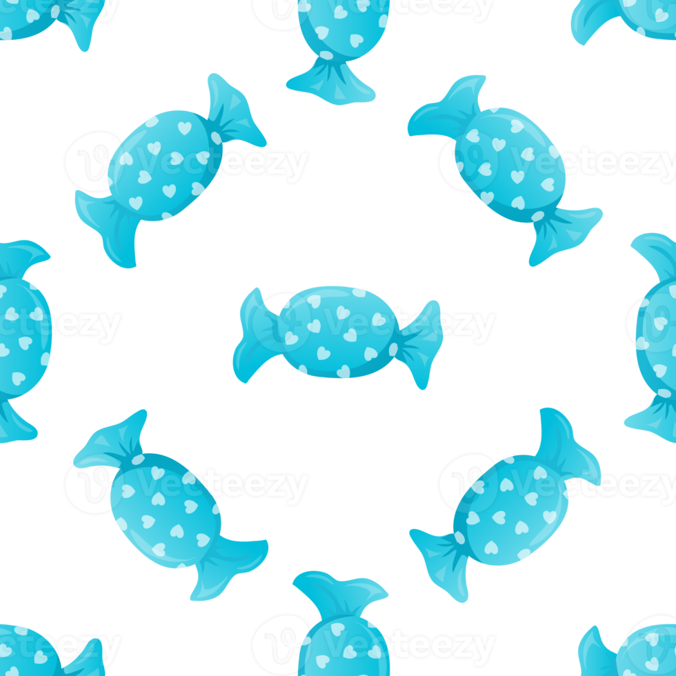 Illustration of a Pattern of Blue-wrapped Chocolate Candies with Hearts png