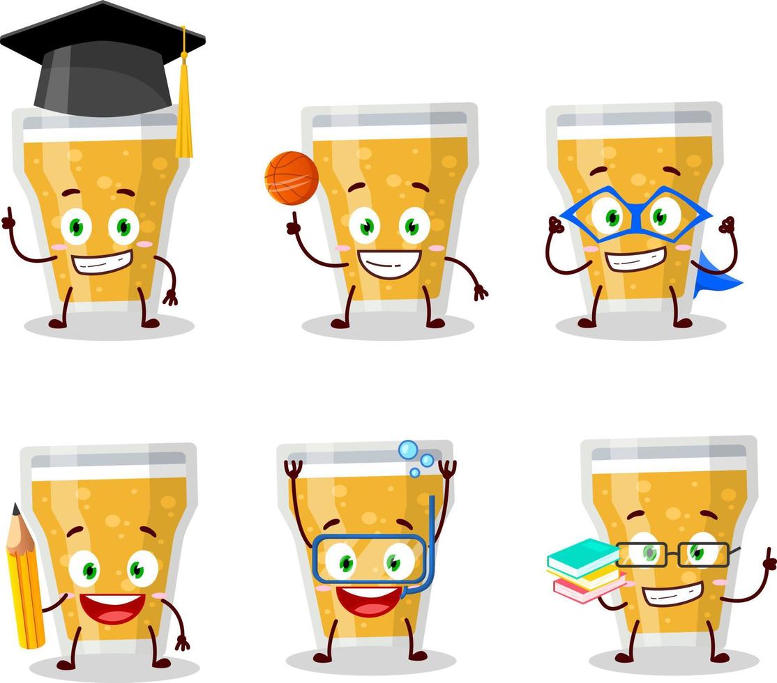 School student of glass of beer cartoon character with various expressions vector