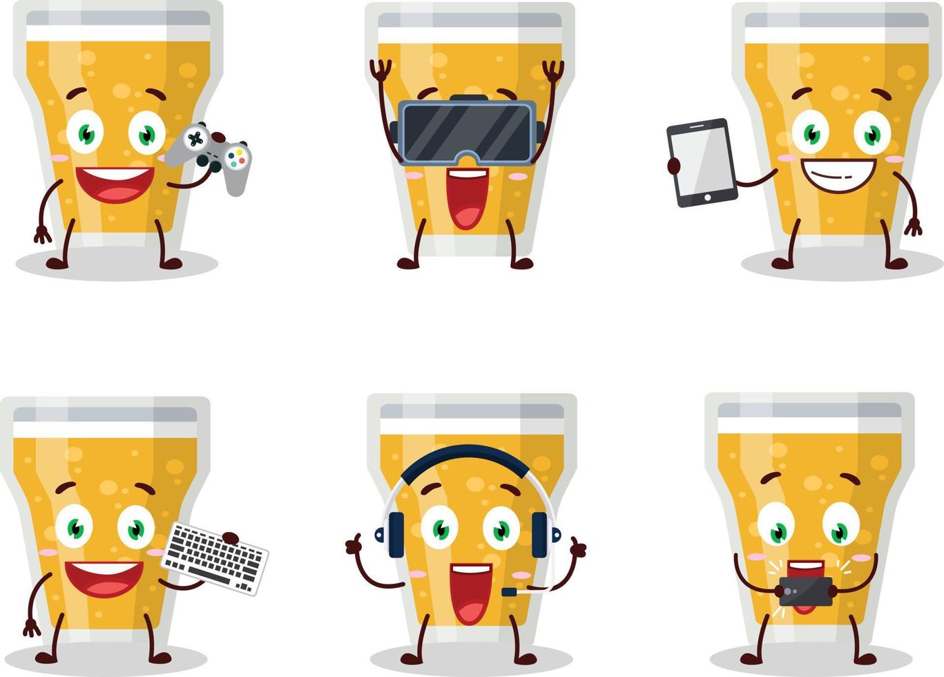 Glass of beer cartoon character are playing games with various cute emoticons vector