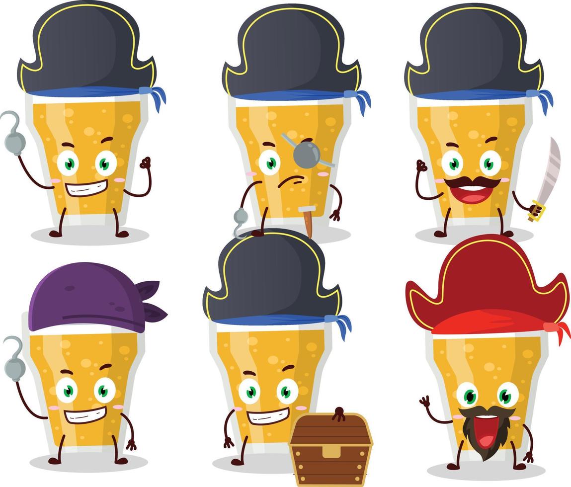 dibujos animados personaje de vaso de cerveza con varios piratas emoticones vector