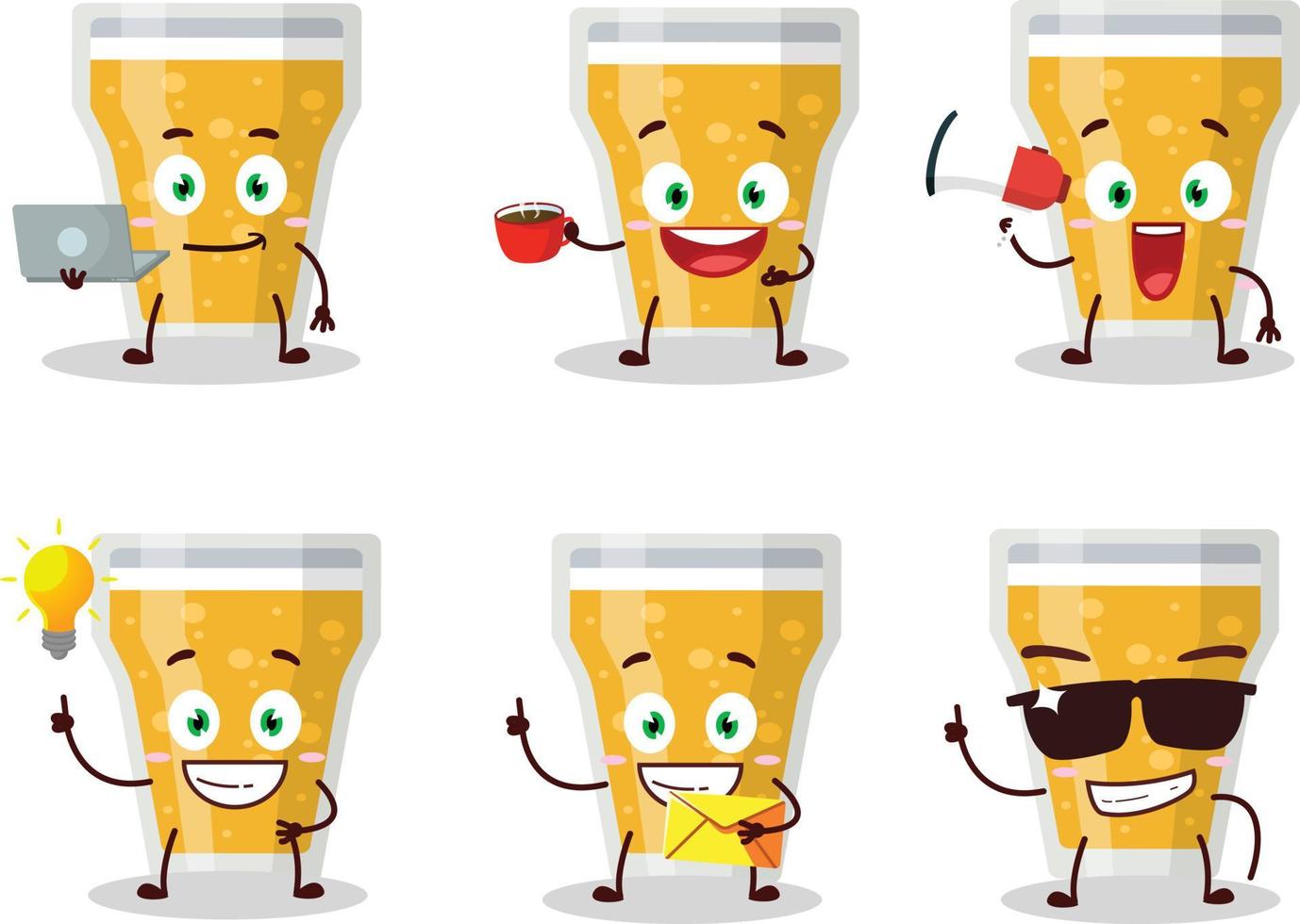 Glass of beer cartoon character with various types of business emoticons vector