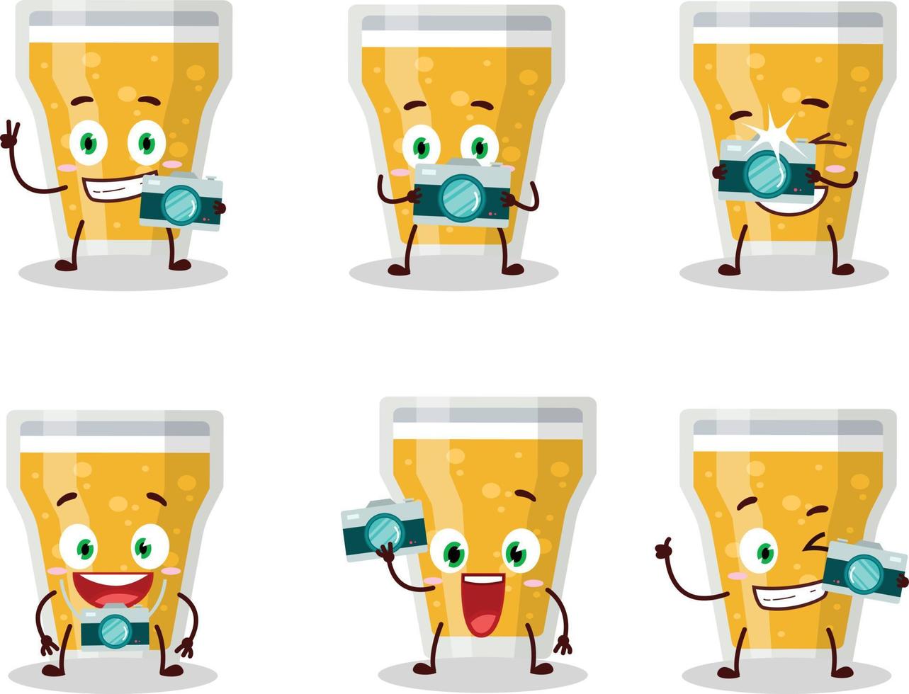 Photographer profession emoticon with glass of beer cartoon character vector