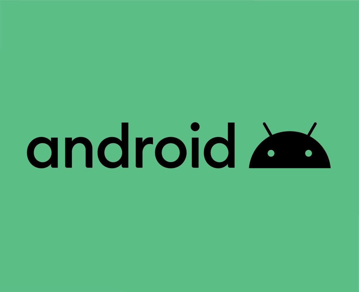 androide logo icono símbolo con nombre negro diseño operando sistema software teléfono vector ilustración con verde antecedentes