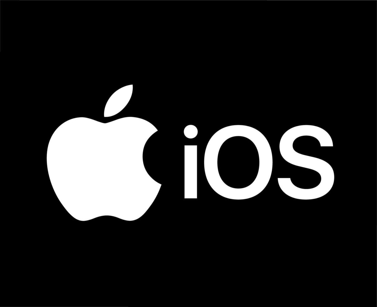 ios icono logo software teléfono manzana símbolo con nombre blanco diseño móvil vector ilustración con negro antecedentes