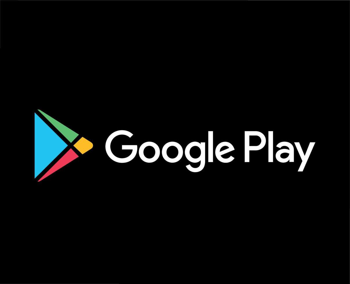 Google Play Brand Logo Symbol With Name Design Vector Illustration With Black Background
