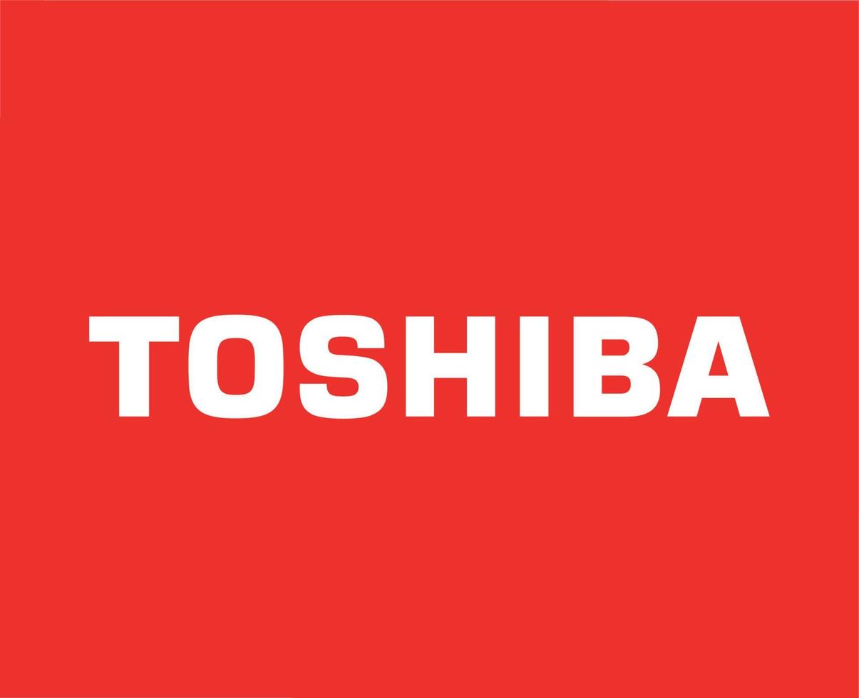 Toshiba Logo Brand Computer Symbol White Design French Laptop Vector Illustration With Red Background