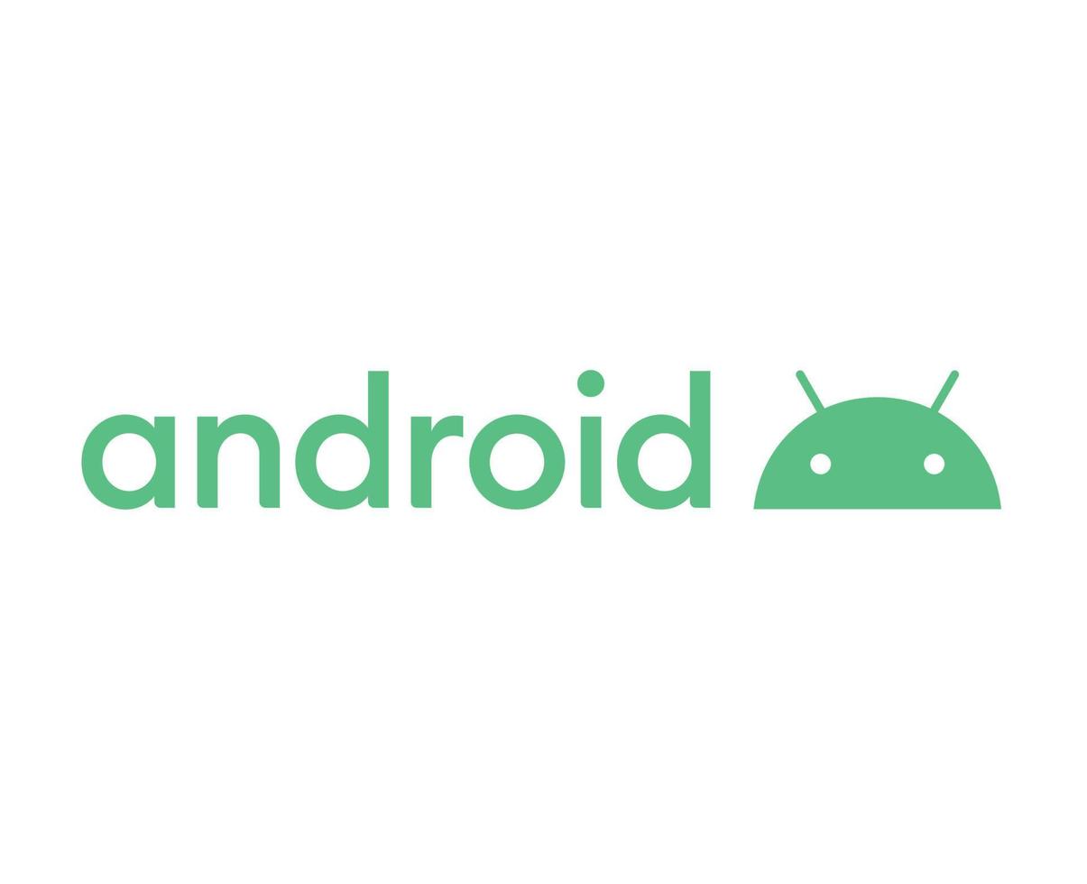 androide logo icono símbolo con nombre verde diseño operando sistema software teléfono vector ilustración