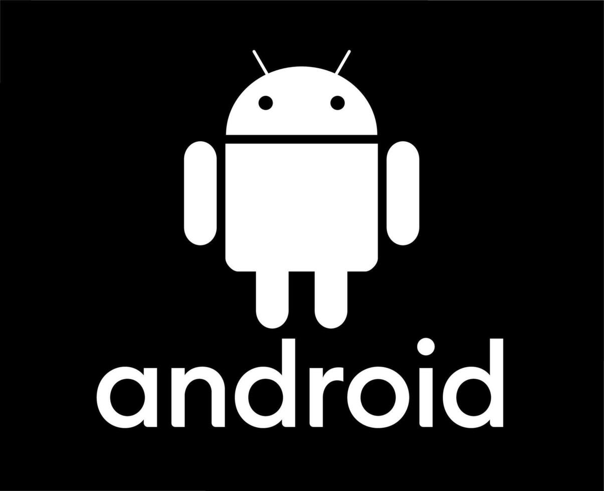 androide operando sistema logo icono símbolo con nombre blanco diseño software teléfono móvil vector ilustración con negro antecedentes