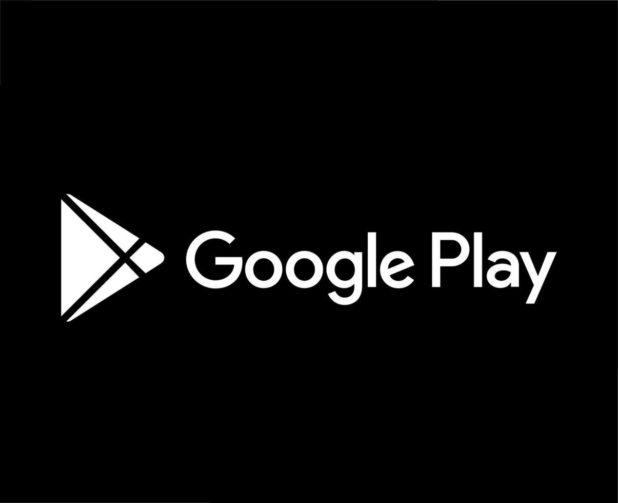 Google Play Brand Logo Symbol With Name White Design Vector Illustration With Black Background