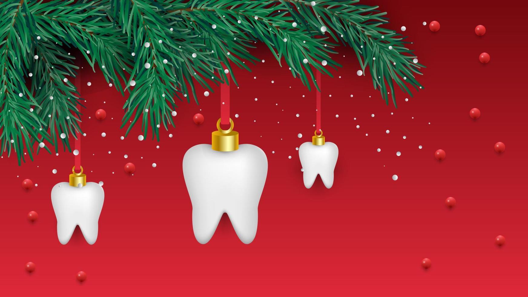 White teeth icons in the shape of a Christmas tree on a red background. Vector elements for New Year. Vector illustration