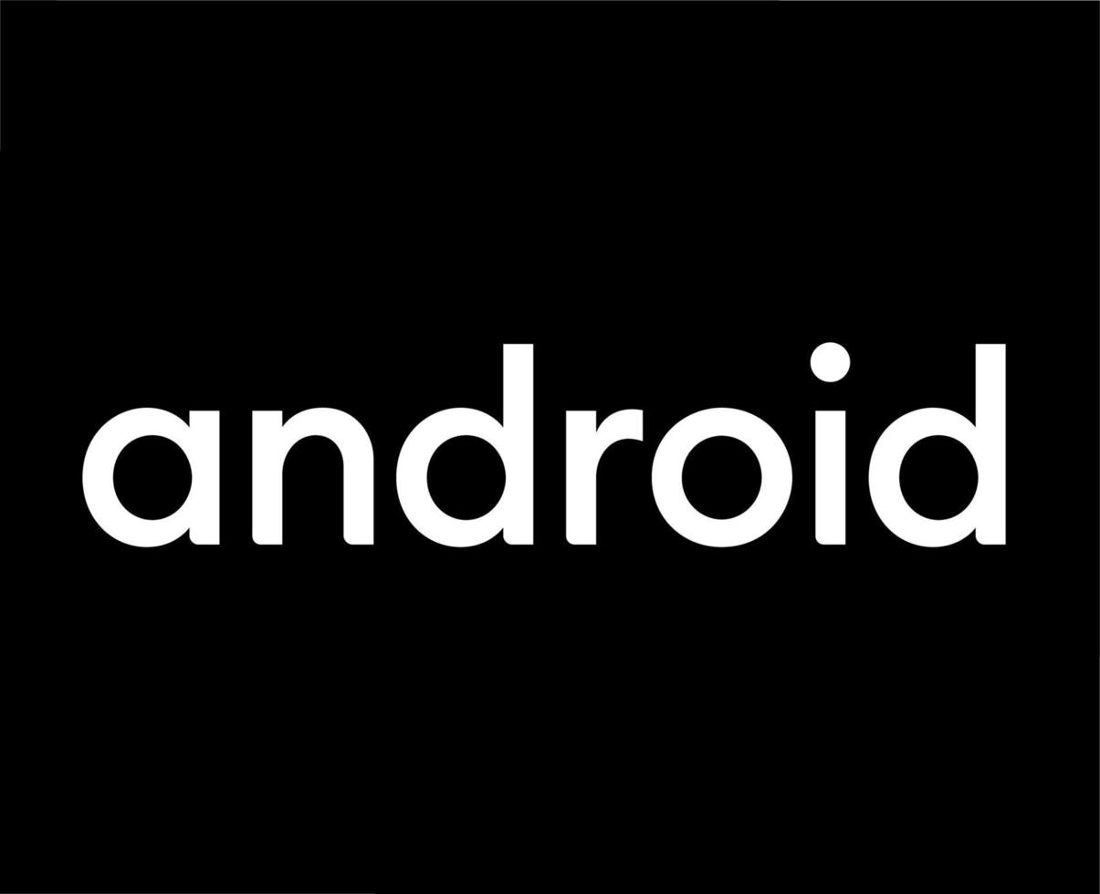 androide operando sistema icono logo símbolo nombre blanco diseño móvil vector ilustración con negro antecedentes